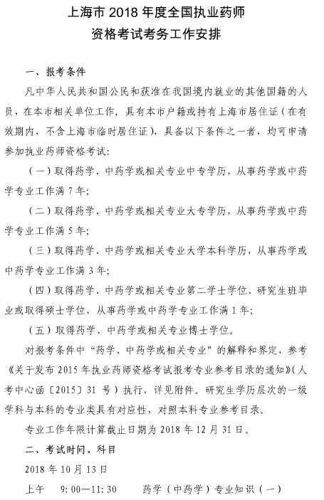 中国人事考试网-上海2018年执业药师考试报名